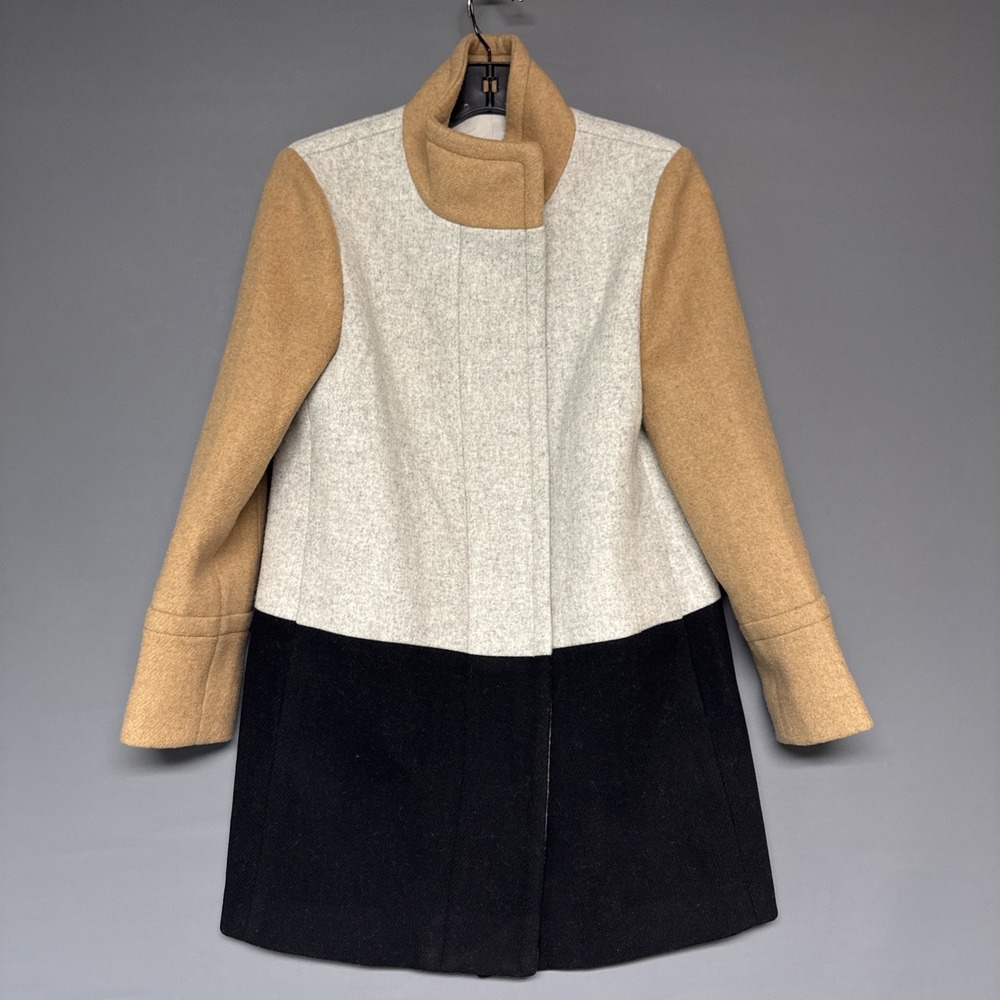 J. Crew Women's Colorblock Funnelneck Wool Blend Coat Jacket Size 0P Gray $248 - Picture 4 of 16